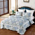 Conjunto de roupa de cama VIVILINEN Blue Floral Patchwork Quilt Full Queen