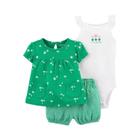 Conjunto de Roupa Infantil para Bebê Recém-nascida - 3 Peças de Algodão com Body e Shorts Florais