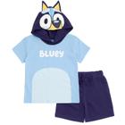 Conjunto de roupas Bluey Toddler Boys, camiseta com capuz e shorts 4T