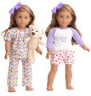 Conjunto de roupas de boneca Sweet Dolly para boneca de 18 polegadas com 2 pijamas