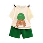 Conjunto de Roupas de Verão Infantil 2 Peças - Mochila de Urso e Camiseta Estampada