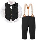 Conjunto de roupas para meninos, gravata borboleta, formal, decote em V, terno 5-6