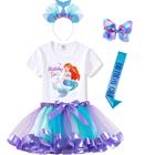 Conjunto de roupas: vestido tutu, camisa, faixa e bandana para meninas 4-5T