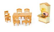 Conjunto de sala de jantar Calico Critters com armário de cozinha e conjunto de chá