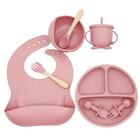 Conjunto De Silicone Refeição Introdução Alimentar Bebê Infantil Prato Babador Talheres Copo 8 Peças