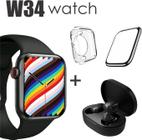 Conjunto de Smartwatch W34 mais Fone Bluetooth case protetora e Pelicula 3D Cor: Preto
