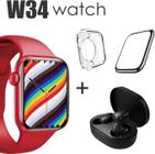 Conjunto de Smartwatch W34 mais Fone Bluetooth case protetora e Pelicula 3D Cor: Vermelho