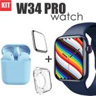Conjunto de Smartwatch W34 PRO com Fone i12 mais case e Pelicula 3D Cor: Azul