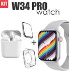 Conjunto de Smartwatch W34 PRO com Fone i12 mais case e Pelicula 3D Cor: Branco