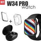 Conjunto de Smartwatch W34 PRO mais Fone Bluetooth case protetora e Pelicula 3D Cor: Preto