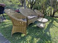 Conjunto de sofá + 2 poltronas + mesa tela para varandas e jardins cor palha