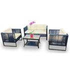 Conjunto de Sofá Bahamas Corda Náutica - 1 Sofá + 2 Poltronas + Mesa centro - Tecido Duna Cru