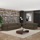 Conjunto de Sofá Sala de Estar Stanford Chesterfield 2 e 3 Lugares 180cm/260cm Pés Madeira Couro Capuccino G58 - Gran Belo