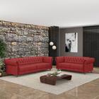 Conjunto de Sofá Sala de Estar Stanford Chesterfield 2 e 3 Lugares 200cm/260cm Pés Madeira Couro Vermelho G58 - Gran Belo