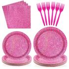 Conjunto de suprimentos de festa Grencian Hot Pink Glitter 96 unidades para 24