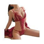 Conjunto De Sutiã Feminino Sexy De Renda Crotchless Com Decote Em V Profundo Aberto Nas Costas