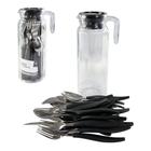 Conjunto de Talheres 24 Peças com Jarra de Vidro 1L Elegância e Praticidade para Cozinha e Refeições, Aço Inox e Design Moderno - Wincy