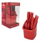 Conjunto de Talheres Inox 25 Pçs Vermelho Garfo Faca Colher Faqueiro Suporte Divisória Capri Fratelli Fosco p/ Cozinha Mesa Almoço