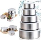 Conjunto de Tigelas Bowl Saladeira Aço Inox 5 Peças com Tampa Resistente Cozinha Potes - Fullcommerce