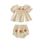 Conjunto de Top e Shorts Bordados para Bebê - Roupa de Verão com Manga Curta - 2 Peças