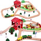 Conjunto de trem de madeira FUN LITTLE TOYS 77 unidades com brinquedo de trilha e fazenda