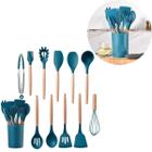 Conjunto de Utensílios de Cozinha 12 Peças Silicone Bamboo Pronto para Enviar