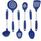 Conjunto de utensílios de cozinha azul - aço inoxidável e silicone ferramentas profissionais de cozimento resistentes ao calor - Espátula, Mistura & Colher Ranhurada, Concha, Servidor de Garfo de Massa, Drenador - Ebook Bônus