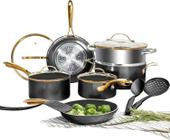 Conjunto de utensílios de cozinha Gotham Steel, 15 peças, cerâmica, antiaderente, preto, ouro