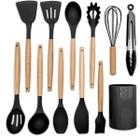 Conjunto de Utensílios de Cozinha Premium Silicone Cabo de Madeira 12 Peças