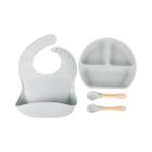 Conjunto De Utensílios De Mesa De Silicone Para Crianças, Prato De Alimentação De Bebê, Colher,