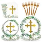 Conjunto de utensílios de mesa Grencian 96 peças God Bless Baptism Decor serve 24