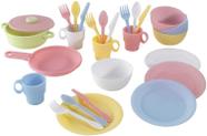 Conjunto de utensílios pastéis kidkraft 27 peças, pratos plásticos e utensílios para cozinhas para brincar, presente para idades 18 mo+