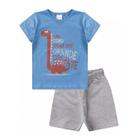 Conjunto de Verão para Bebê Menino Dinossauro, na Cor Azul com Short Cinza