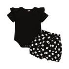 Conjunto de Verão para Bebês Meninas (0-18 Meses) - Body Preto e Shorts de Bolinhas