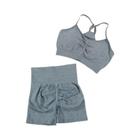 Conjunto de Yoga Feminino Sem Costura 2 Peças - Sutiã e Shorts de Ciclismo