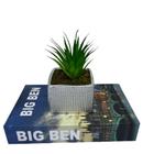 Conjunto decoração livro Big Ben + vaso prata quadrado