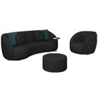 Conjunto Decorativo Sofá 240cm e Poltrona Clarke com Puff Round PU Preto G45 - Gran Belo