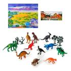 Conjunto Dinossauros Animais 12 Pçs + Lona Cenário - Piscina Praia Brinquedo Banho Toy King Jurassic