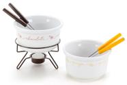 Conjunto Duo Para Fondue Chocolate Queijo 2 Panelas Casal Chocolate Queijo Doces Cumbuca Porcelana Ceramica