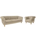 Conjunto Duque Sofa Chesterfield 1.80 + 1 Poltrona Suede Bege Sala Recepcao Barbearia