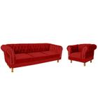 Conjunto Duque Sofa Chesterfield 1.80 + 1 Poltrona Suede Vermelho Sala Recepcao Barbearia