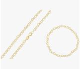 Conjunto Elo Coração Corações Pulseira E Colar Em Ouro 18k