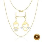 Conjunto em Ouro 18k Corrente Veneziana Com Canga e 2 Pingentes filhos