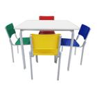 Conjunto Escolar infantil Quadrado com 4 Cadeiras COLORIDO MDF BRANCO 06 a 09 Anos INFANTO JUVENIL 