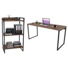 Conjunto Escritório Estilo Industrial Mesa 150cm e Estante 60cm 3 Prateleiras Prisma C08 Nogal - Mpozenato