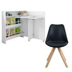 Conjunto Escrivaninha Ariana Dobrável Multifuncional e 1 Cadeira Neo Branca/Preta G46 G56 - Gran Belo
