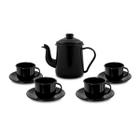 Conjunto Esmaltado Luxo Para Café Com Bandeja 10 Pcs Preto