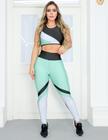 Conjunto Esportivo Feminino com Calça Legging e Cropped com Recorte Colorido