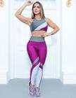 Conjunto Esportivo Feminino com Calça Legging e Cropped com Recorte Colorido