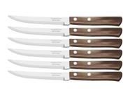 Conjunto facas p churrasco 6 pcs polywood castanho laminas de aco inox e cabos de madeira tramontina